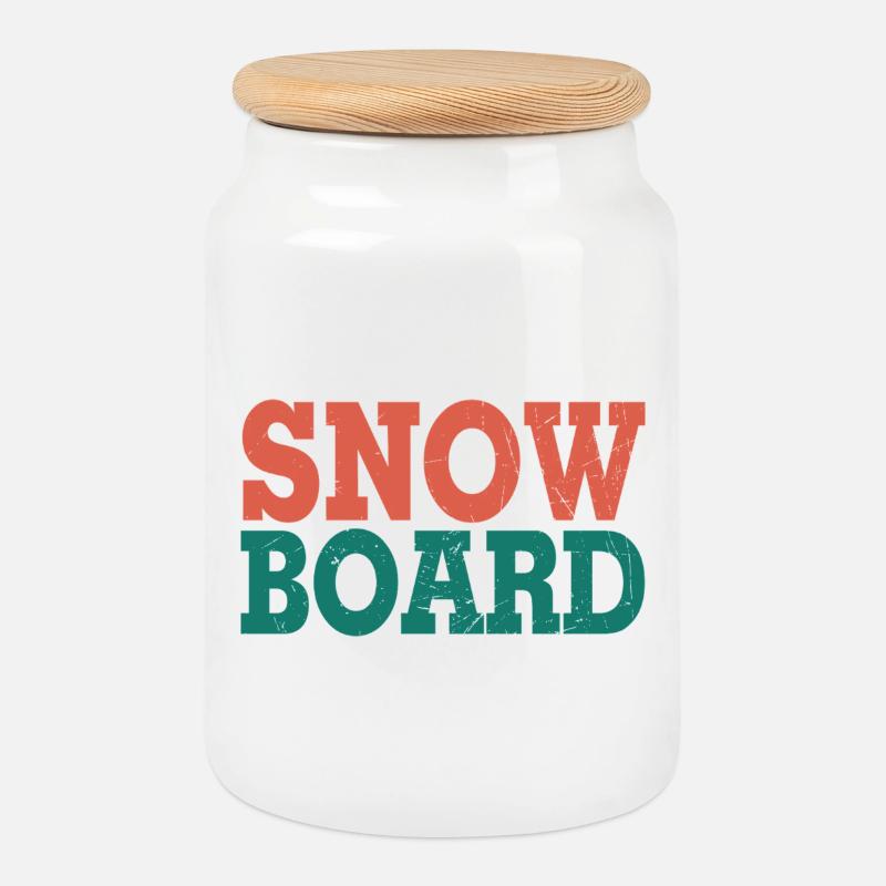 Snowboard - Cookie Jar with Wooden Lid - white