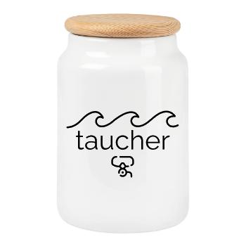 Taucher - Design mit Wellen und Taucherbrille - Keksdose mit Holzdeckel - Weiß - Vorne