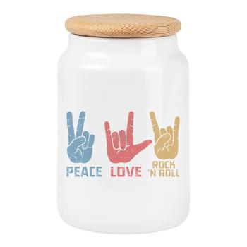 Peace Love Rock 'N Roll Music Guitar Rock Band - Cookie Jar with Wooden Lid - white - Front