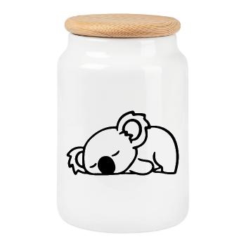 Koala Sketch – Cute Minimalist Animal Motif - Cookie Jar with Wooden Lid - white - Front