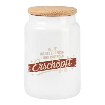 Nothing achieved today – still exhausted - Cookie Jar with Wooden Lid - white - Front