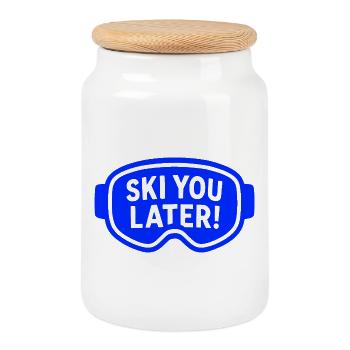 Ski goggles – Ski You Later! - Cookie Jar with Wooden Lid - white - Front