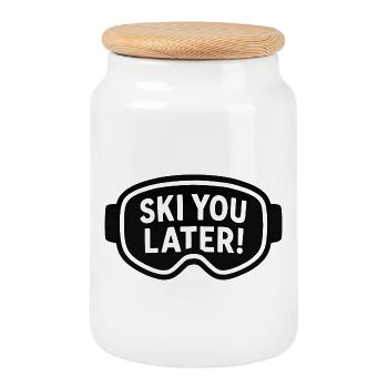 Ski goggles – Ski You Later! - Cookie Jar with Wooden Lid - white - Front