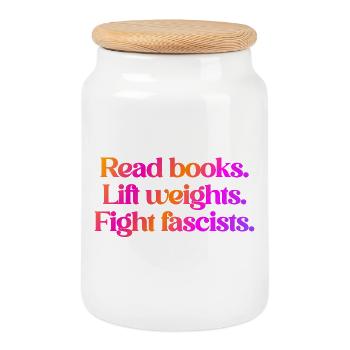 Lire des livres Soulever des poids Anti fasciste - Boîte à biscuits avec couvercle en bois - blanc - Devant