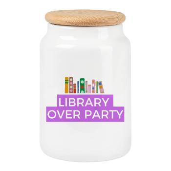 La bibliothèque et les livres, c’est mieux qu’une fête - Boîte à biscuits avec couvercle en bois - blanc - Devant