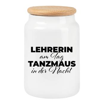 Lehrerin am Tag Tanzmaus in der Nacht - Keksdose mit Holzdeckel - Weiß - Vorne