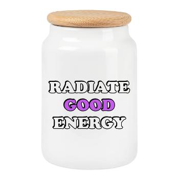 Radiate Good Energy Typography - Cookie Jar with Wooden Lid - white - Front