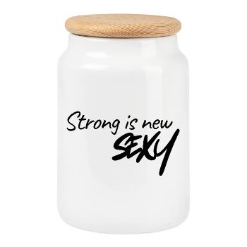 Strong is new sexy - Cookie Jar with Wooden Lid - white - Front