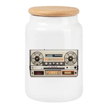 Retro Tape Recorder Vintage Design - Cookie Jar with Wooden Lid - white - Front