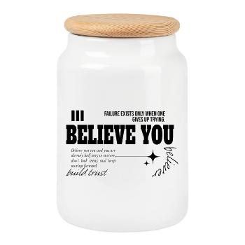 Believe You - Cookie Jar with Wooden Lid - white - Front