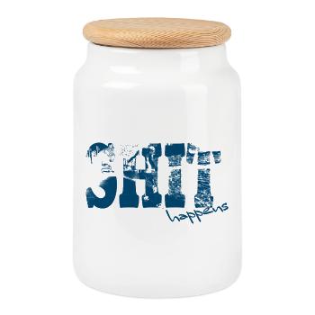 Shit Happens Distressed Print - Cookie Jar with Wooden Lid - white - Front