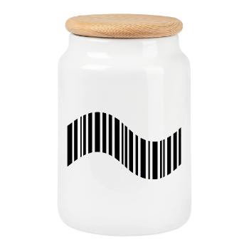 Code-barres en forme ondulée - Boîte à biscuits avec couvercle en bois - blanc - Devant