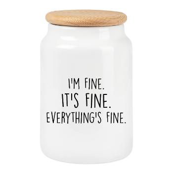 i'm fine, it's fine, everything's fine - Cookie Jar with Wooden Lid - white - Front