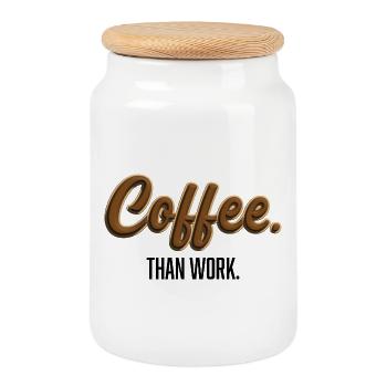 Coffee-Than-Work - Statement T-Shirt - Keksdose mit Holzdeckel - Weiß - Vorne