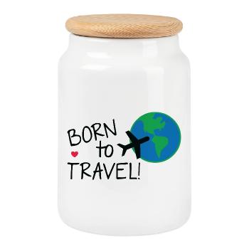 Né pour voyager dans le monde - Boîte à biscuits avec couvercle en bois - blanc - Devant