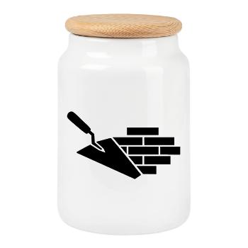 Maurer logo with trowel & brick - Cookie Jar with Wooden Lid - white - Front