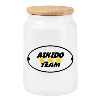 Aikido Team - Cookie Jar with Wooden Lid - white - Front