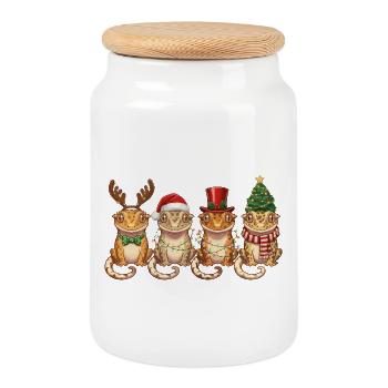 Crown Gecko Santa Claus Christmas Lights - Cookie Jar with Wooden Lid - white - Front