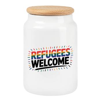 Refugees Welcome - Cool Pride Logo - Cookie Jar with Wooden Lid - white - Front