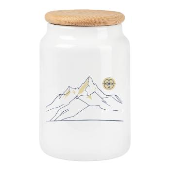 Mountain Line Art - Cookie Jar with Wooden Lid - white - Front