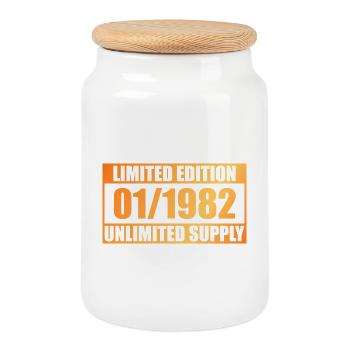 44th Birthday Limited Edition - ꝏ Supply 01/1982 - Cookie Jar with Wooden Lid - white - Front