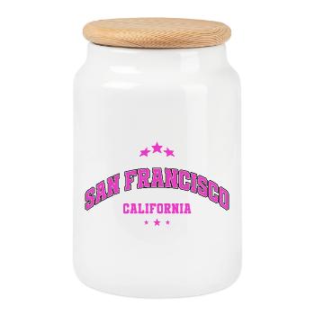 Ville du design d’estampes de San Francisco, Californie - Boîte à biscuits avec couvercle en bois - blanc - Devant