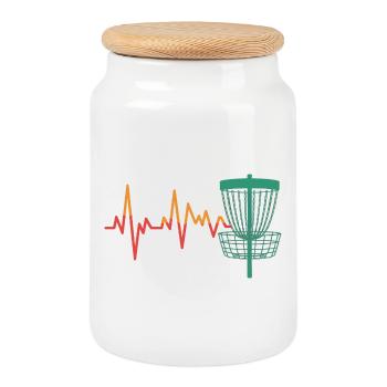 Herzschlag DiscGolf Motiv - Keksdose mit Holzdeckel - Weiß - Vorne
