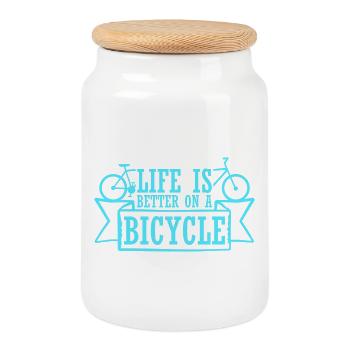 La vie est meilleure à vélo. Cyclisme Sport - Boîte à biscuits avec couvercle en bois - blanc - Devant