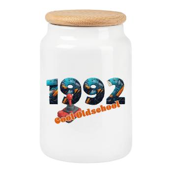 1992 – Retro Digital Transition - Cookie Jar with Wooden Lid - white - Front