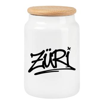 ZÜRI SIGNATURE (Black) - Cookie Jar with Wooden Lid - white - Front