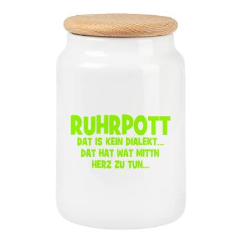 Ruhrpott - Dat hat wat mittn Herz zu tun - Cookie Jar with Wooden Lid - white - Front