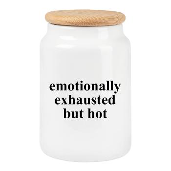 Épuisé émotionnellement mais déclaration brûlante - Boîte à biscuits avec couvercle en bois - blanc - Devant