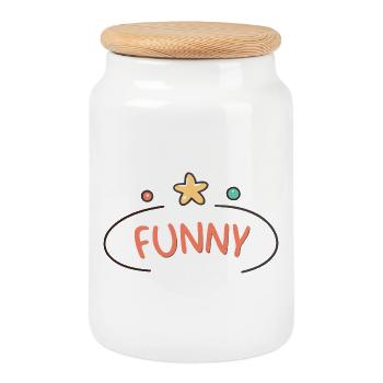 Funny Playful Star Lettering - Cookie Jar with Wooden Lid - white - Front