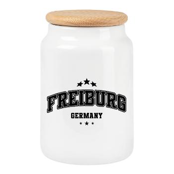 Freiburg – Classic College Typografie - Keksdose mit Holzdeckel - Weiß - Vorne