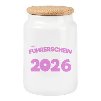 Führerschein 2026 Fahrprüfung Führerscheinprüfung - Keksdose mit Holzdeckel - Weiß - Vorne
