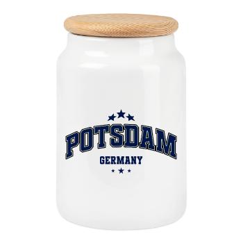 Potsdam Germany Emblem - Cookie Jar with Wooden Lid - white - Front