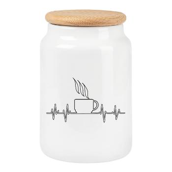 Herzschlag Kaffee - Keksdose mit Holzdeckel - Weiß - Vorne