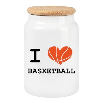 J'aime le basketball - Boîte à biscuits avec couvercle en bois - blanc - Devant