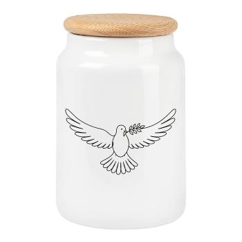 Dove Peace - Cookie Jar with Wooden Lid - white - Front