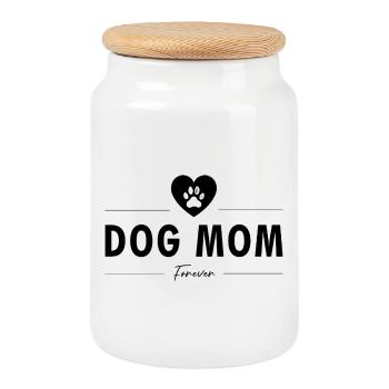 Dog Mom (Black) - Cookie Jar with Wooden Lid - white - Front