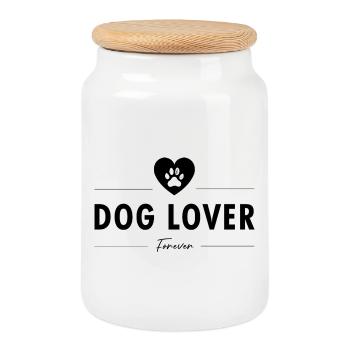 Dog Lover (Black) - Cookie Jar with Wooden Lid - white - Front
