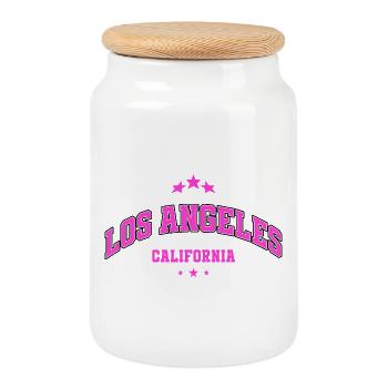 Los Angeles Neon Pink Lettering - Cookie Jar with Wooden Lid - white - Front