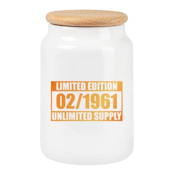 65th Birthday Limited Edition - ꝏ Supply 02/1961 - Cookie Jar with Wooden Lid - white - Front