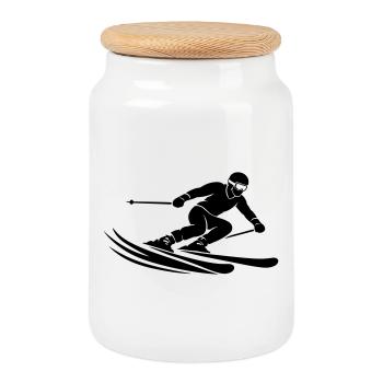 Ski Silhouette - Keksdose mit Holzdeckel - Weiß - Vorne