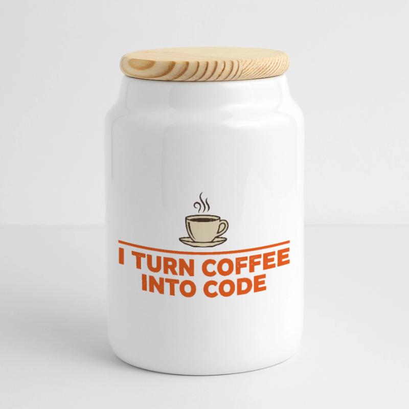 I Turn Coffee Into Code – Programmer Retro Cookie Jar with Wooden Lid