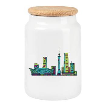 Skyline de la ville de Chengdu : Art moderne en ligne du Sichuan - Boîte à biscuits avec couvercle en bois - blanc - Devant