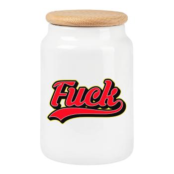 T-shirt rétro en F Word en gras - Boîte à biscuits avec couvercle en bois - blanc - Devant