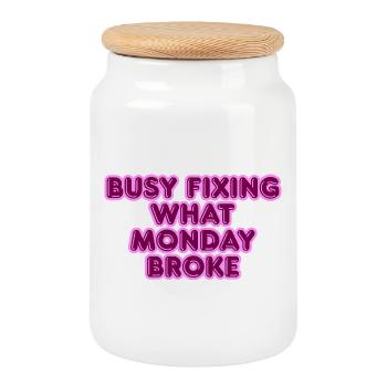 Busy fixing what Monday broke - Keksdose mit Holzdeckel - Weiß - Vorne