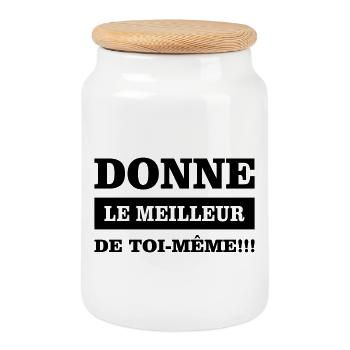 Give your best - Cookie Jar with Wooden Lid - white - Front