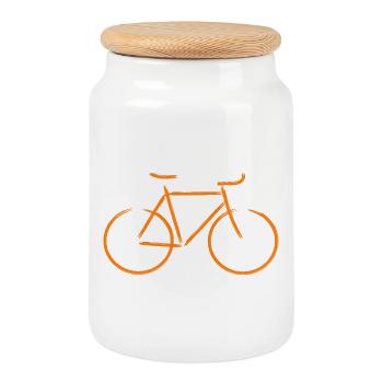 Bicycle Cyclist Gift - Cookie Jar with Wooden Lid - white - Front